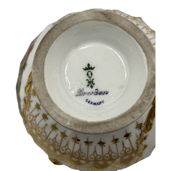 Antique Dresden Ohme Germany Creamer & Sugar Hand Painted Watteau Scenes Gold - Picture 8 of 16